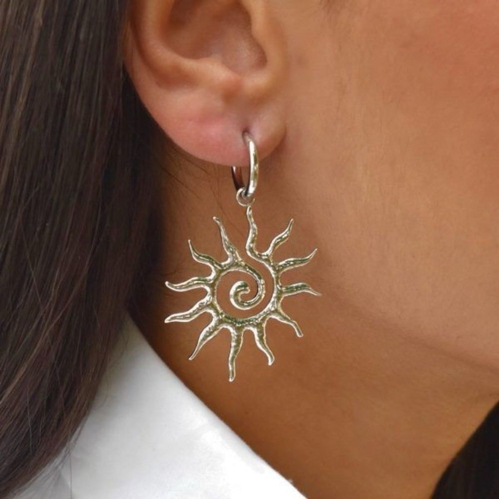 Anthropologie Silver Sunburst Hoop Earrings